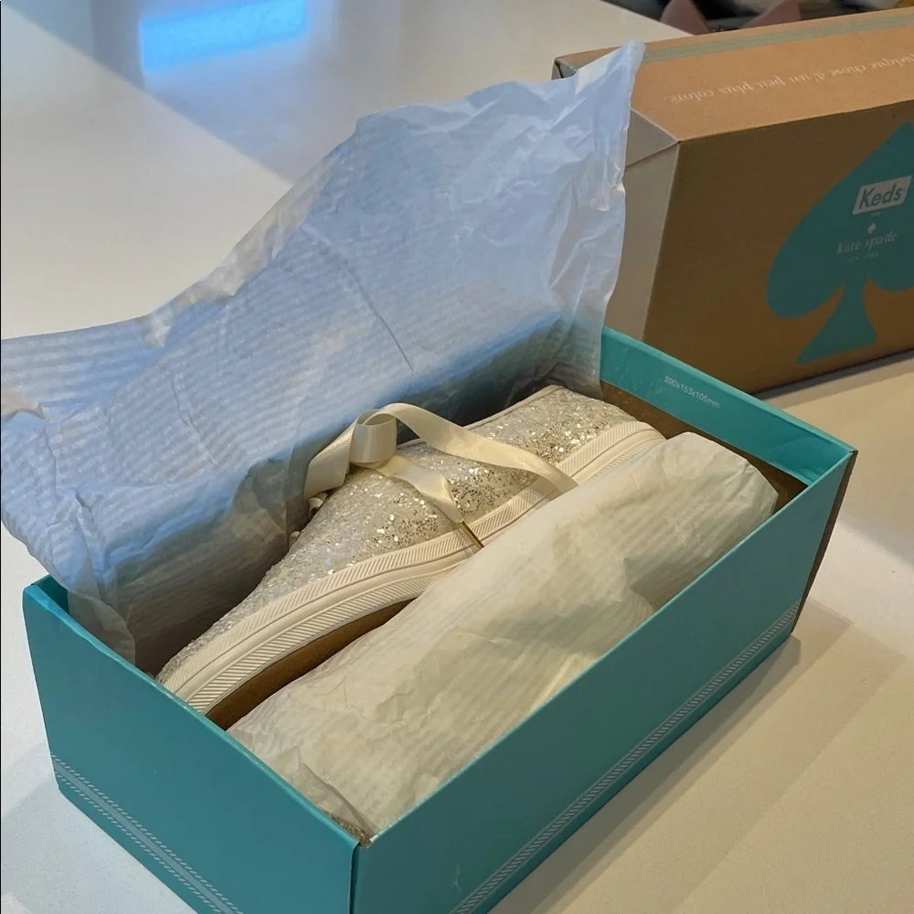 🆕 Keds & Kate Spade New York Champion Glitter Sneakers, Bridal, Cream, Size 10